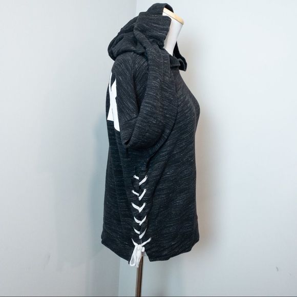 PINK Victoria's Secret Charcoal Grey Lace Up Side Hoodie - Size XSmall - Picture 4 of 10